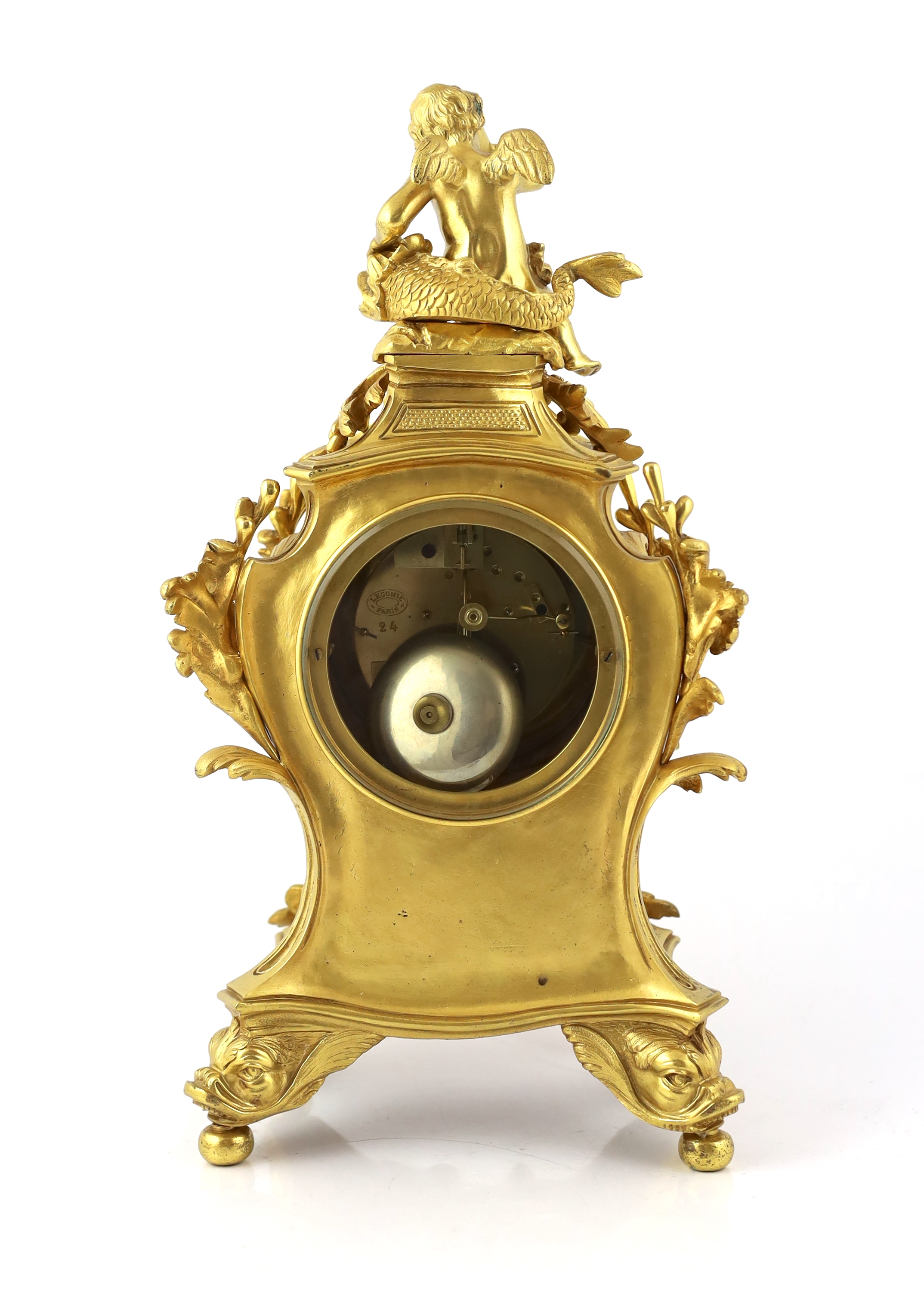 A Louis XVI style ormolu mantel clock, 23cm wide, 14cm deep, 45cm high